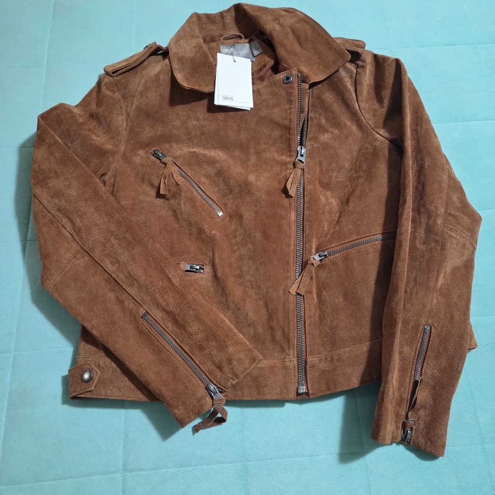 Womens Asos 100% Suede Nwt Moto Jacket Size 12